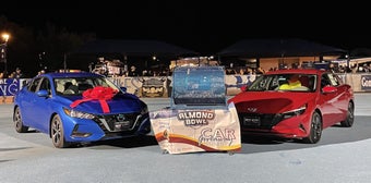 ALmond Bowl prize red and blue prize cars